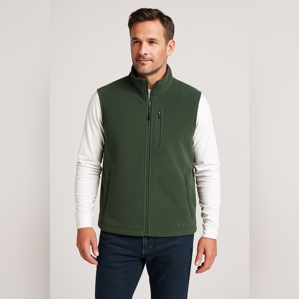 L.L. Bean Men’s Polartec Fleece Vest XXL Regular Green Full Zip Outdoor